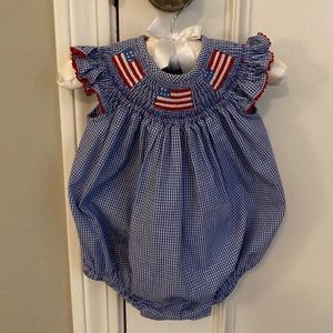 Smocked Blue Gingham Flag Bubble